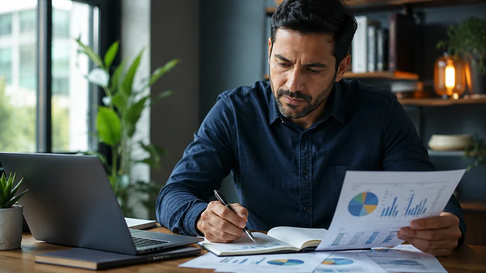 Hombre analizando gráficos para una estrategia de inversión en ETFs